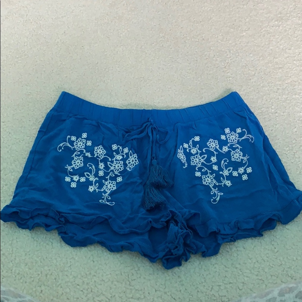 Blue and White Floral Flowy shorts
